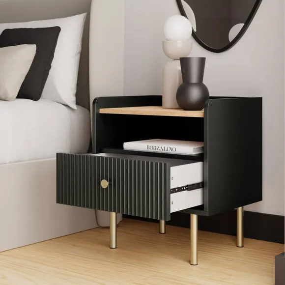 1 Drawer Bedside Table with Shelf - Black, Wood