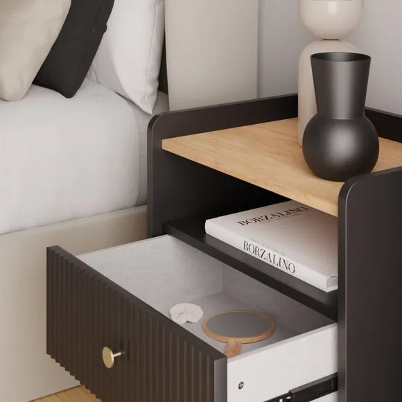 1 Drawer Bedside Table with Shelf - Black, Wood