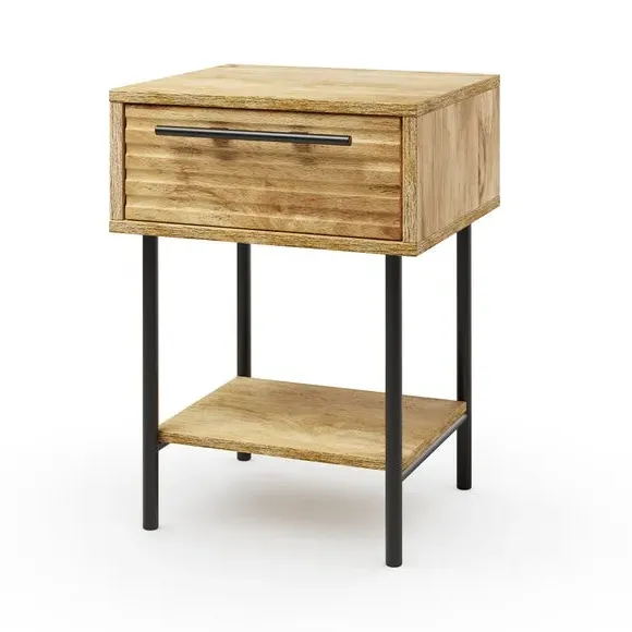 1 Drawer Bedside Table with Shelf - Wood Effect