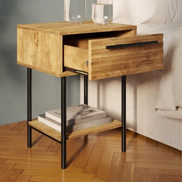1 Drawer Bedside Table with Shelf - Wood Effect