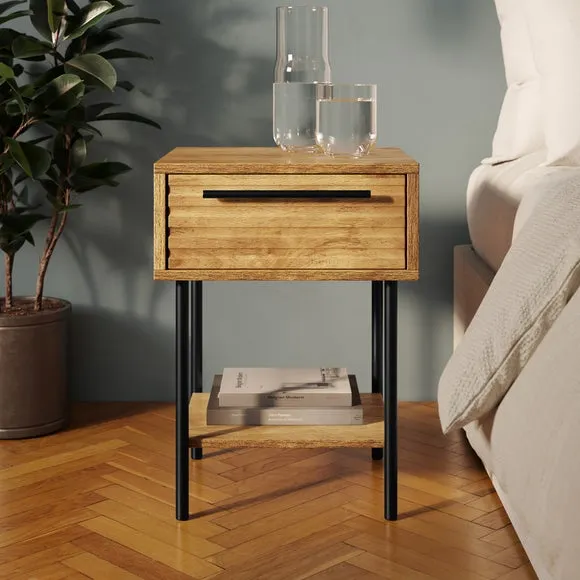 1 Drawer Bedside Table with Shelf - Wood Effect image