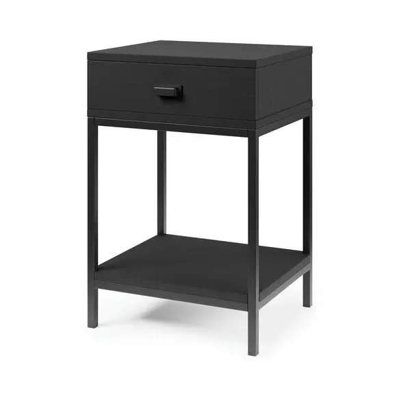 1 Drawer Side Table - Black, Metal