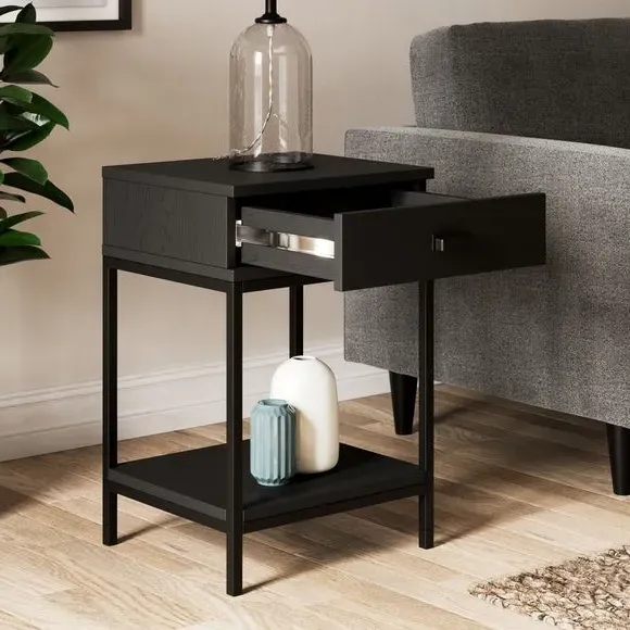 1 Drawer Side Table - Black, Metal