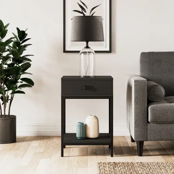 1 Drawer Side Table - Black, Metal image
