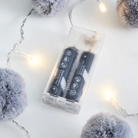 10-LED String Light with Pom Poms - Grey