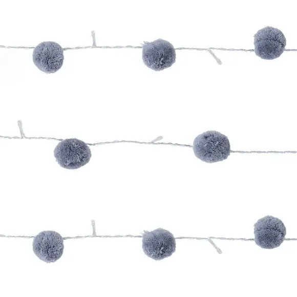 10-LED String Light with Pom Poms - Grey