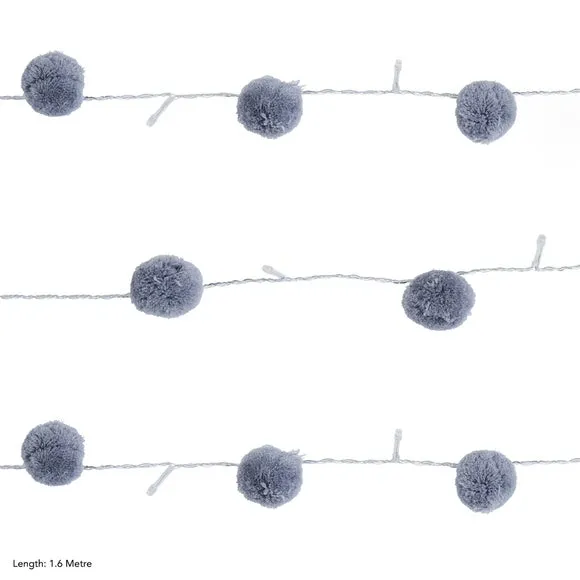 10-LED String Light with Pom Poms - Grey