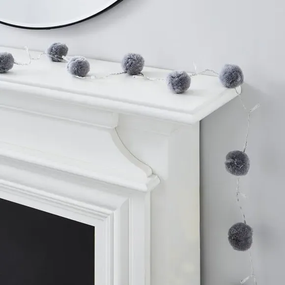 10-LED String Light with Pom Poms - Grey image