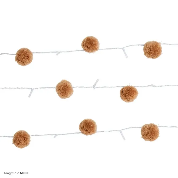 10-LED String Light with Pom Poms - Natural