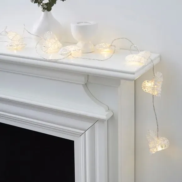 10 LED String Lights Heart Shape - White, Wicker image