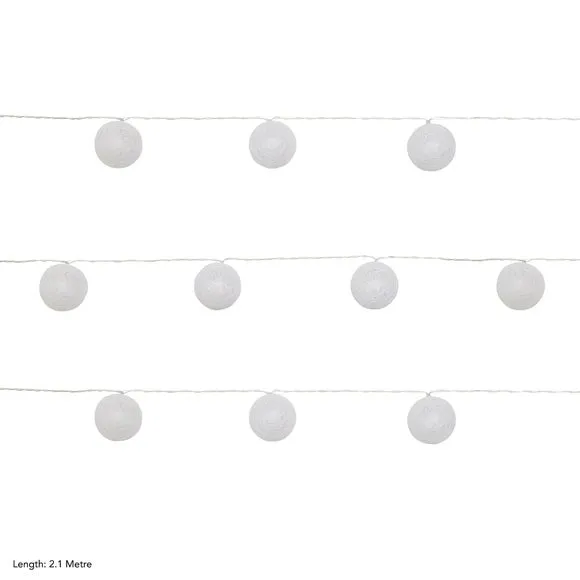 10-LED String Lights with Fabric Balls - White