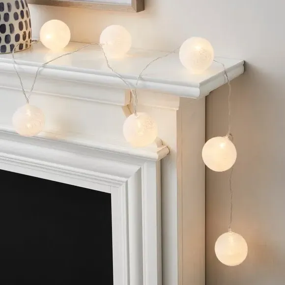 10-LED String Lights with Fabric Balls - White image