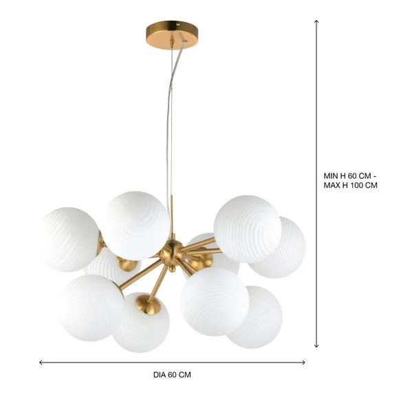 10-Light Ceiling Light with Swirl Glass - Gold