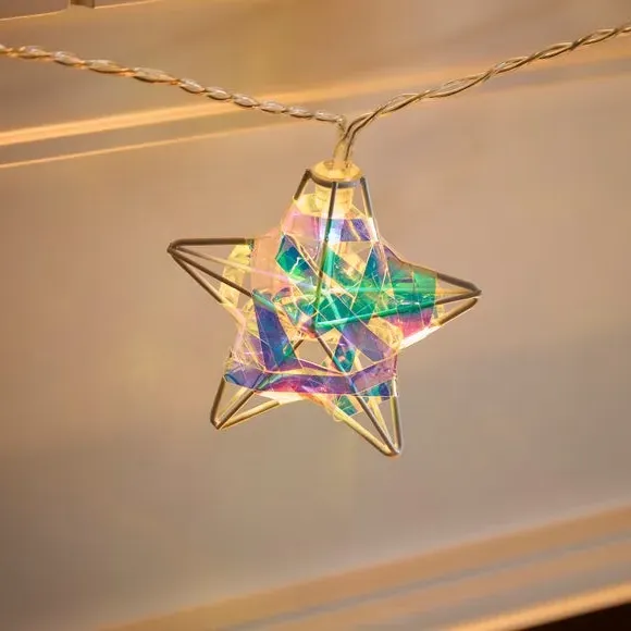 10-Light Star String Lights - Clear, Iridescent