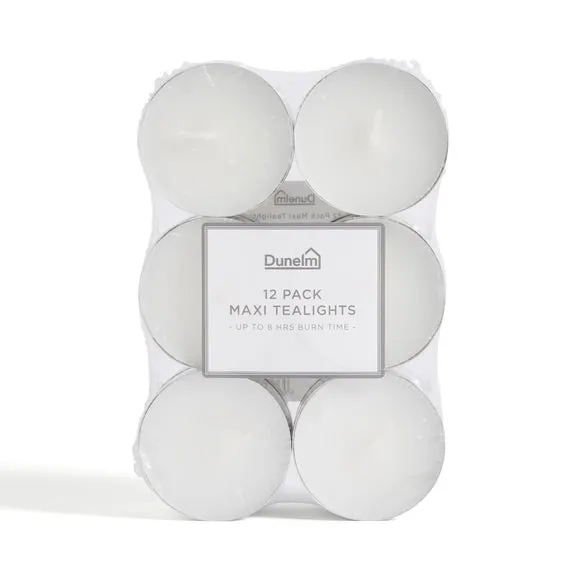 12-Pack Maxi Tealights Unscented - White