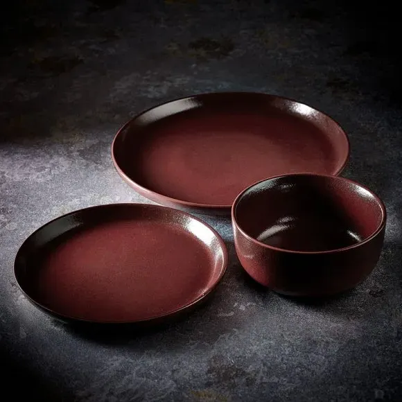 12-Piece Dinner Set - Burgundy, Stoneware