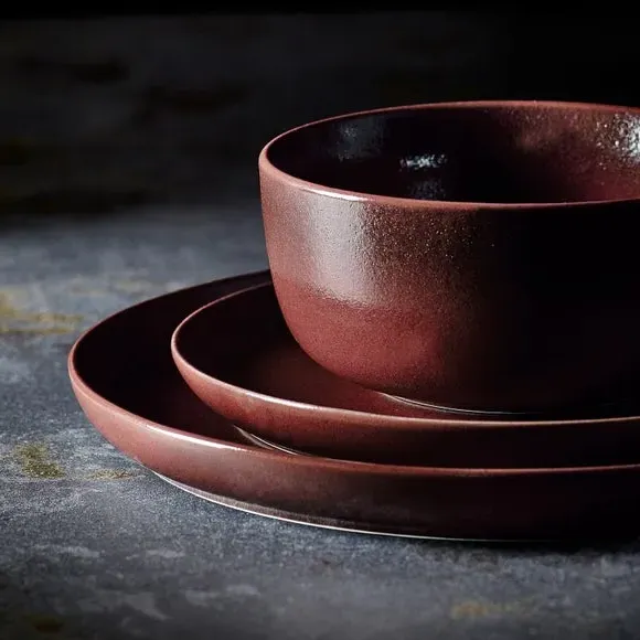 12-Piece Dinner Set - Burgundy, Stoneware
