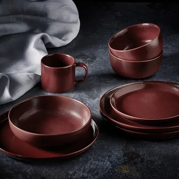 12-Piece Dinner Set - Burgundy, Stoneware