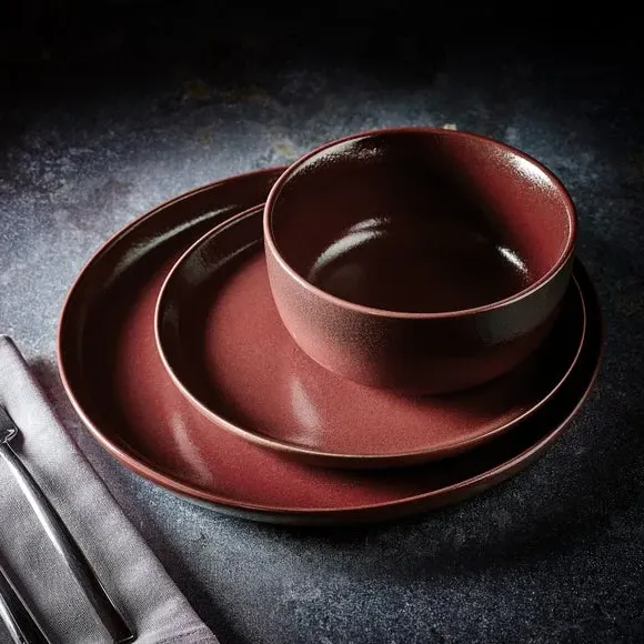 12-Piece Dinner Set - Burgundy, Stoneware image