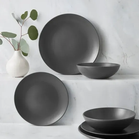 12-Piece Dinner Set - Charcoal, Stoneware