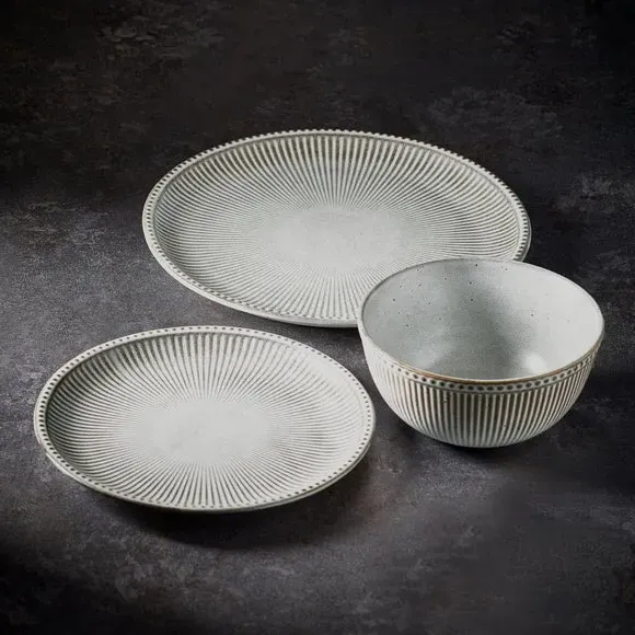 12-Piece Dinner Set Embossed - Grey, Stoneware