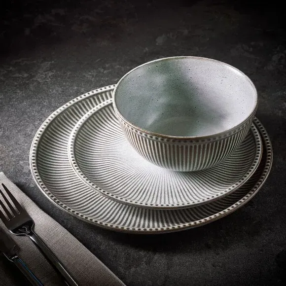 12-Piece Dinner Set Embossed - Grey, Stoneware image