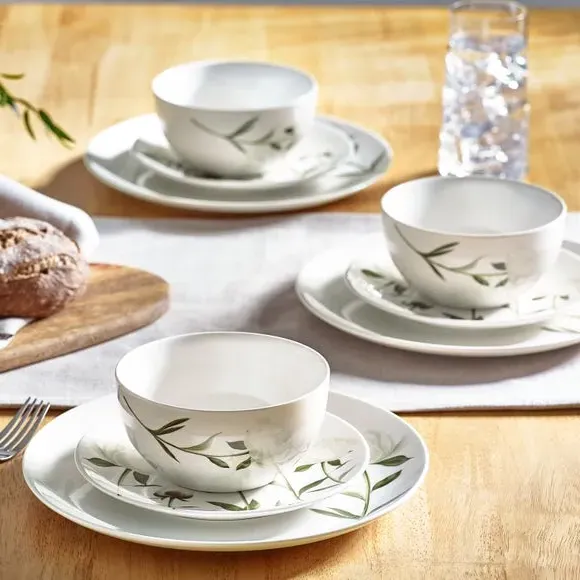 12-Piece Dinner Set Floral Design - Cream, Porcelain