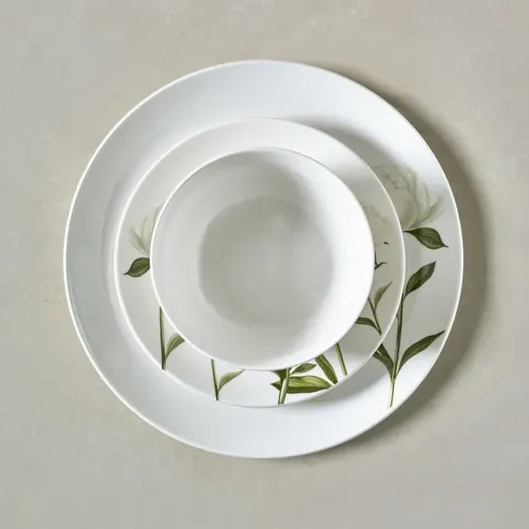 12-Piece Dinner Set Floral Design - Cream, Porcelain