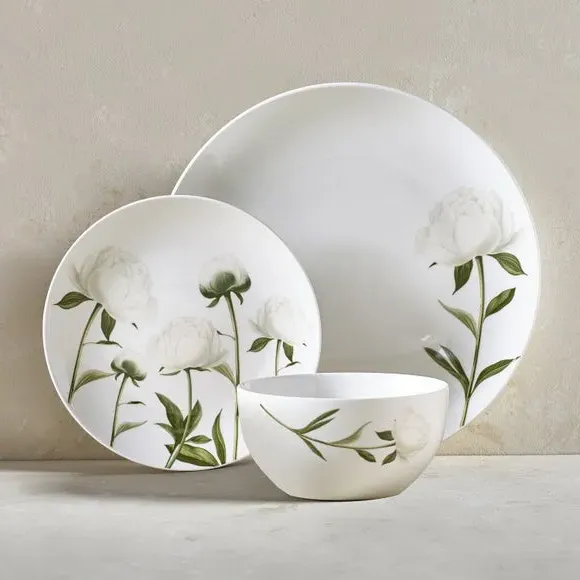 12-Piece Dinner Set Floral Design - Cream, Porcelain image