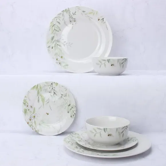 12-Piece Dinner Set Floral Design - Sage, Porcelain image