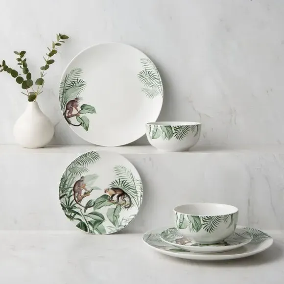 12-Piece Dinner Set - Green, Porcelain image