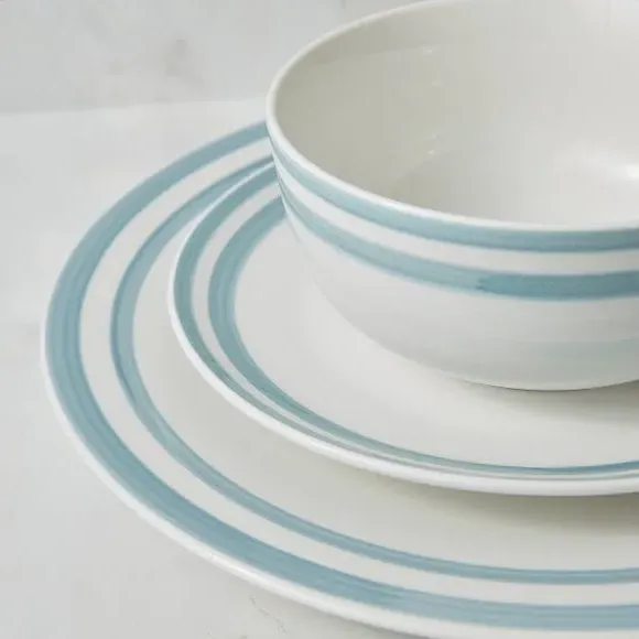 12-Piece Dinner Set Hand-Painted - Blue, Porcelain