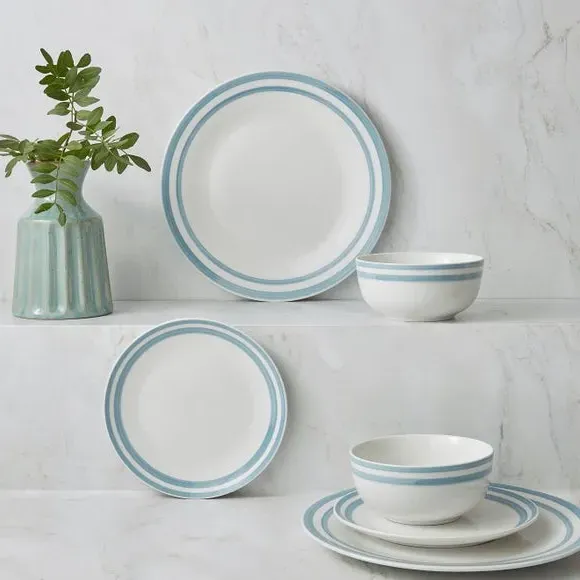 12-Piece Dinner Set Hand-Painted - Blue, Porcelain image