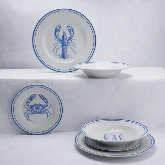 12-Piece Dinner Set Hand Painted - Blue, Porcelain
