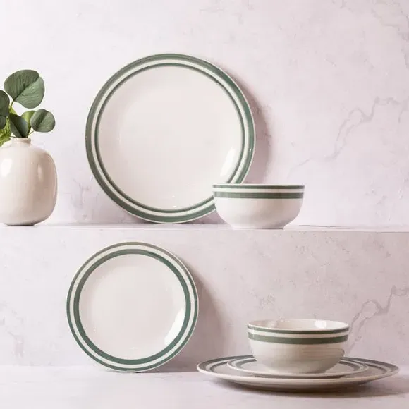 12 Piece Dinner Set Hand-Painted - Green