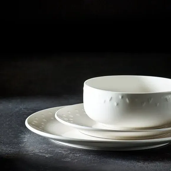 12-Piece Dinner Set Heart Embossed - White