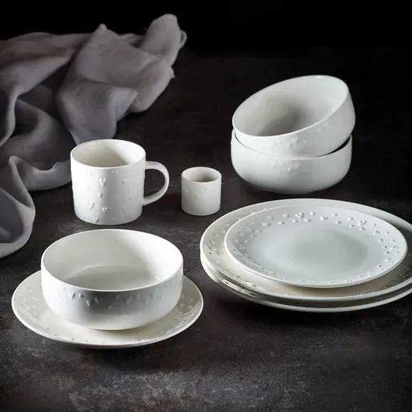12-Piece Dinner Set Heart Embossed - White