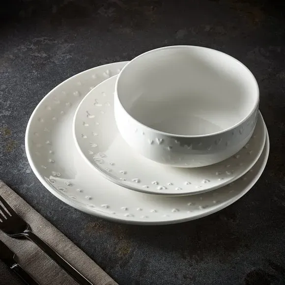 12-Piece Dinner Set Heart Embossed - White image