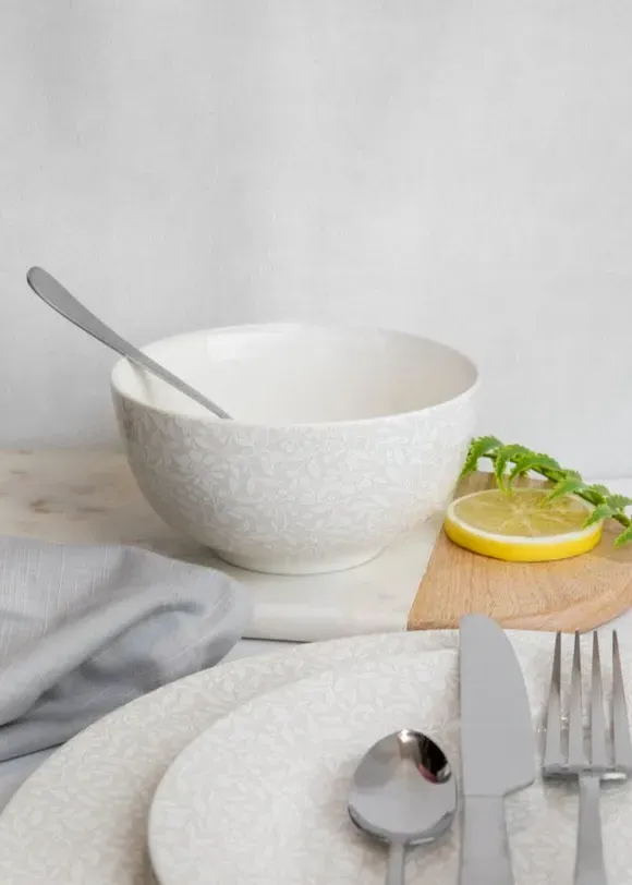 12-Piece Dinner Set - Light Grey, Bone China