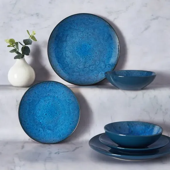 12 Piece Dinner Set Reactive Glaze - Blue image