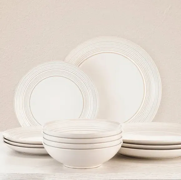 12-Piece Dinner Set Ripple Design - White