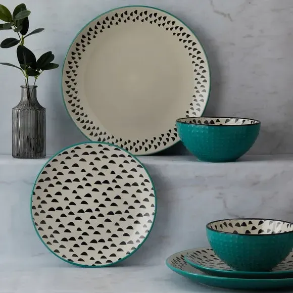 12-Piece Dinner Set - Teal, Stoneware