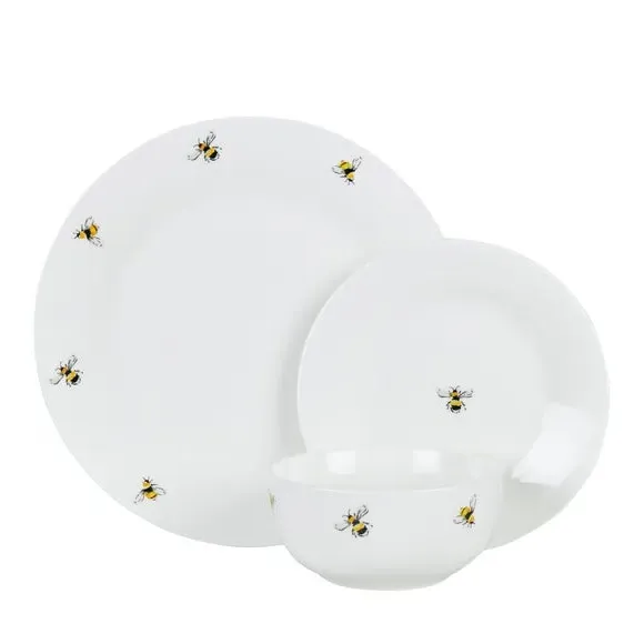 12-Piece Dinner Set with Bee Design - White