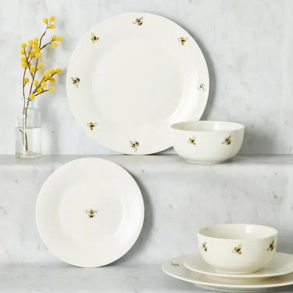 12-Piece Dinner Set with Bee Design - White image