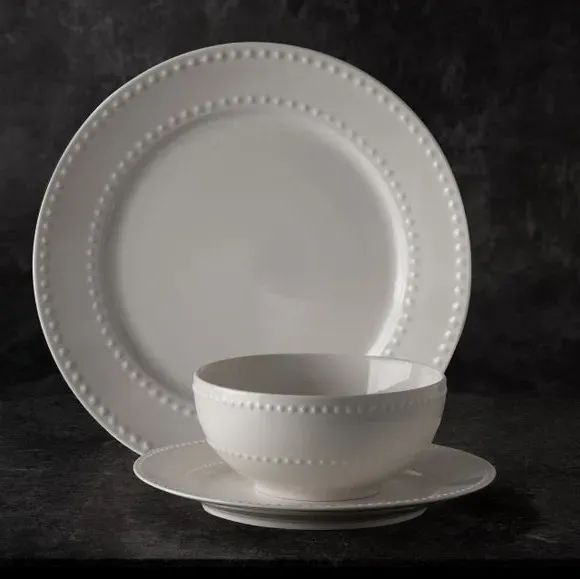 12-Piece Dinner Set with Dot Design - White