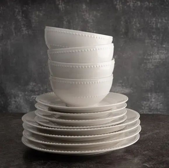 12-Piece Dinner Set with Dot Design - White