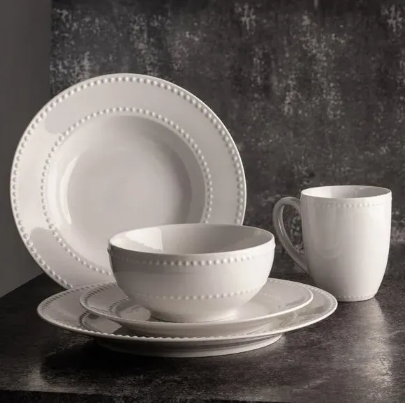 12-Piece Dinner Set with Dot Design - White image