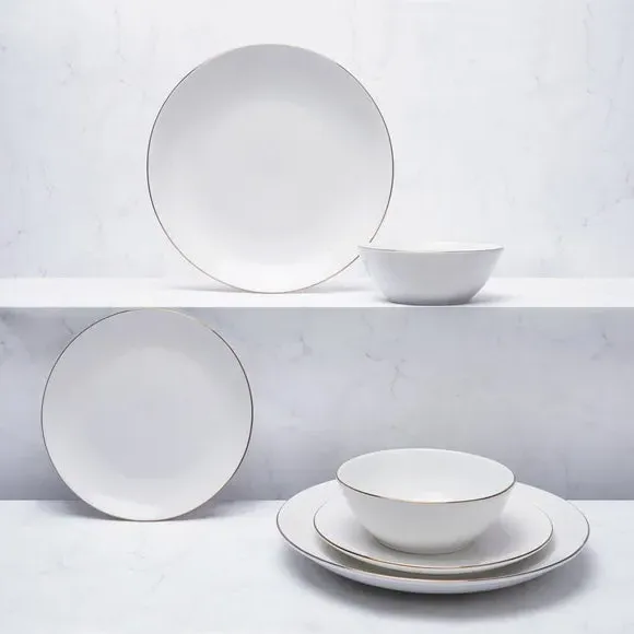 12 Piece Dinner Set with Gold Band - White image