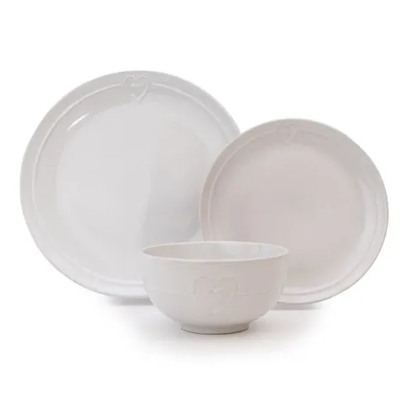 12-Piece Dinner Set with Heart Design - White image