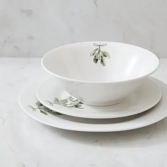 12 Piece Dinner Set with Mistletoe Design - White
